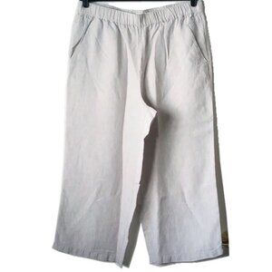Cynthia Crowley 100% Linen Elastic Waist Crop Pants XL Light Gray Pockets